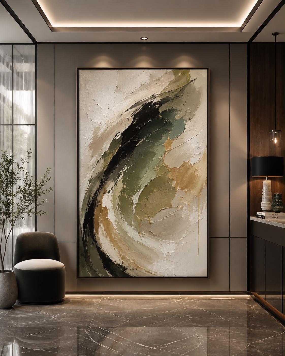 Original abstract artwork in a bright interior