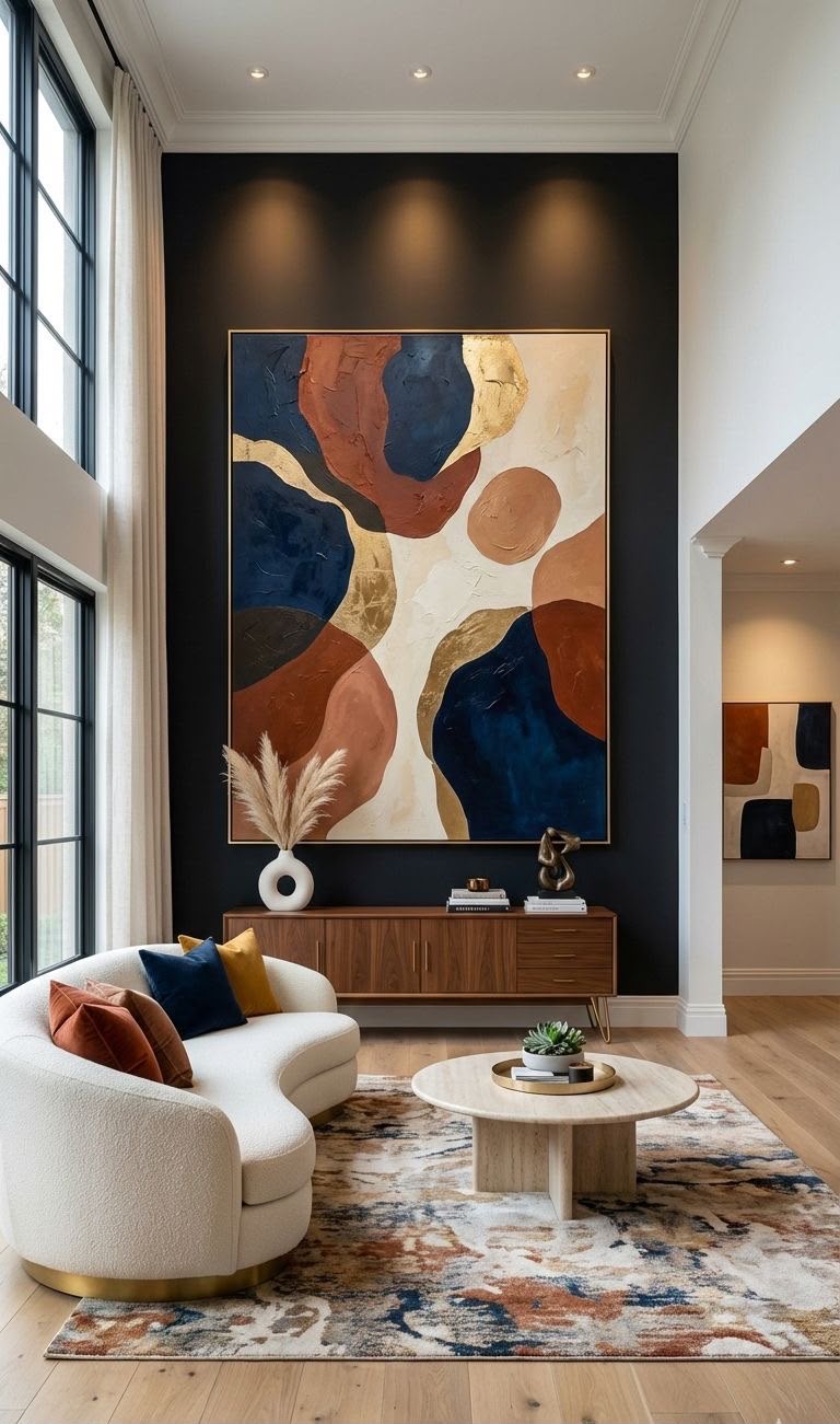 Sculptural abstract with gold accents in a modern living room